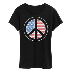 Women's - Instant Message - USA Flag Inside Peace Sign Short Sleeve Graphic T-Shirt - 1 of 4