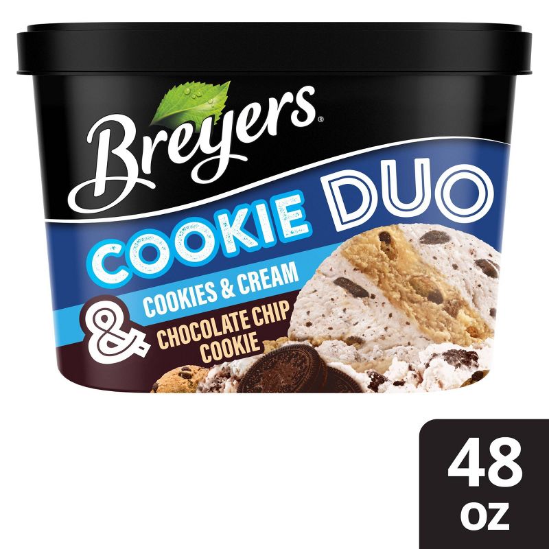 Breyers Cookie Duo Cookies &#38; Cream + Chocolate Chip Cookie Frozen Dairy Dessert - 48oz, 1 of 8