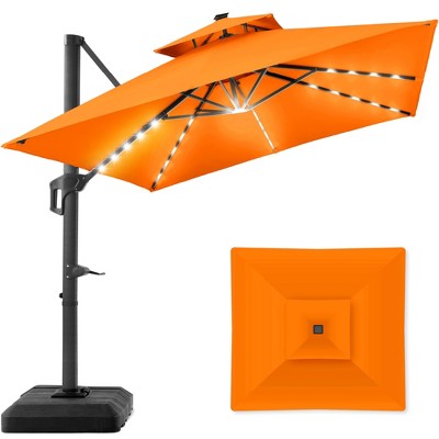 Best Choice Products 10x10ft 2-Tier Square Outdoor Solar LED Cantilever Patio Umbrella w/ Base Included