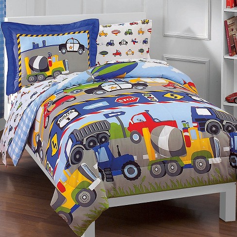 Dream Factory Trains And Trucks Mini Bed In A Bag - Blue ...