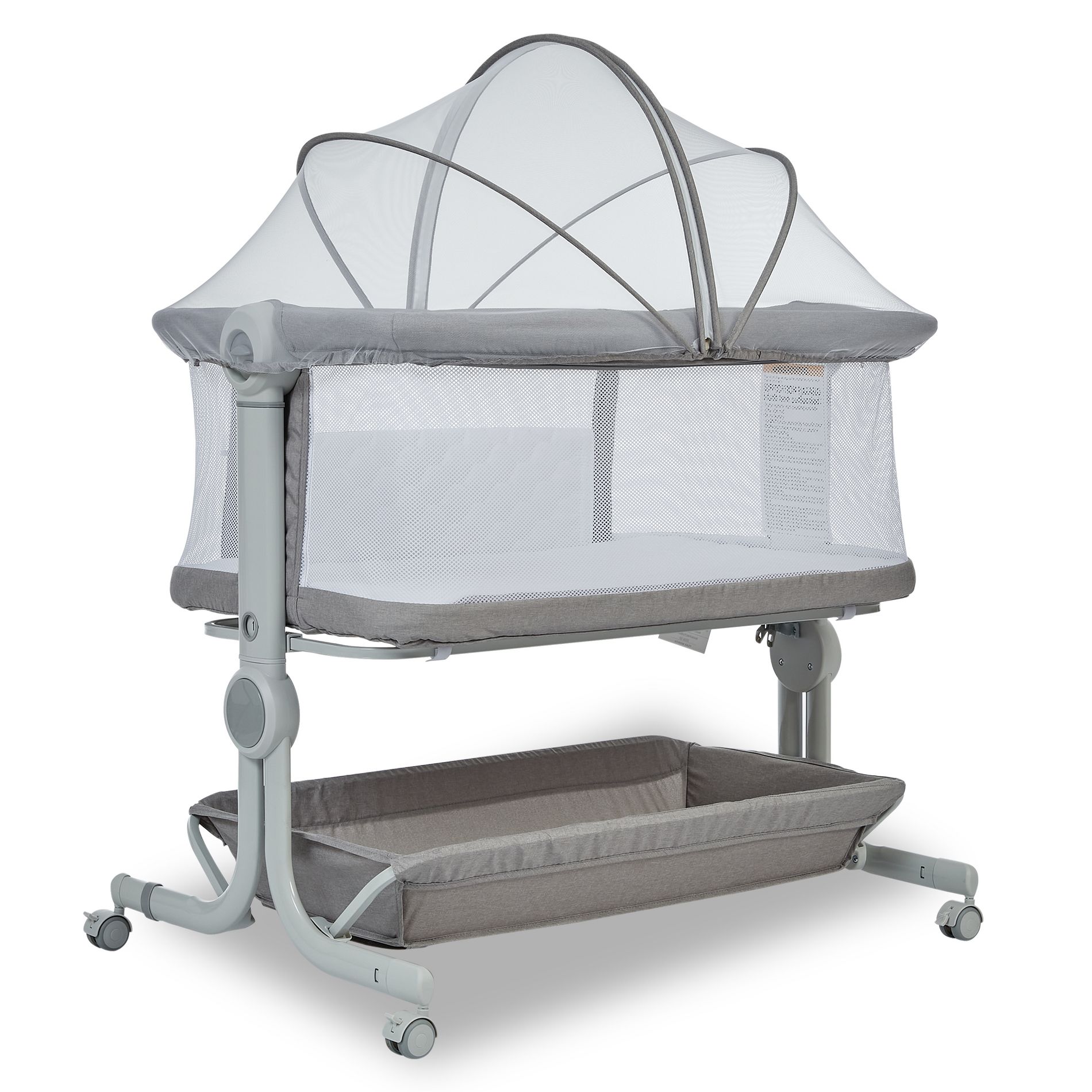 Garvee Foldable Bedside Sleeper & Portable Travel Bassinet with Zippered Mosquito Net, Breathable Mesh Infant Crib - Light Gray