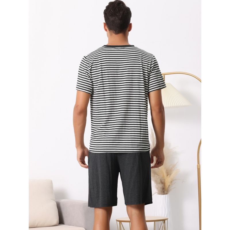 cheibear Men's Sleepwear Short Sleeve T-Shirt with Shorts Stripe Couple Pajama Sets, 4 of 7