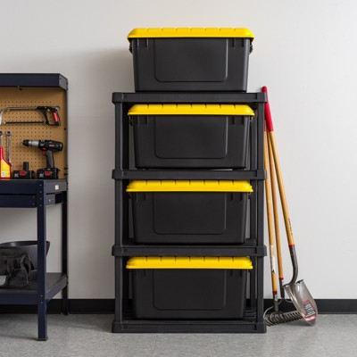 Heavy Duty Black and Yellow 21 Gallon Plastic Storage Totes, 4 Pack