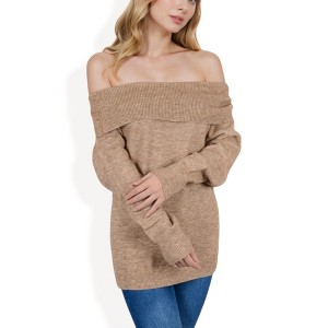 Anna-Kaci Women's Off-Shoulder Ribbed Knit Sweater with Long Sleeves - 1 of 4