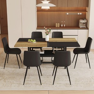 GDFStudio Napoli Modern Metal and Faux Leather 7 Piece Dining Set with Storage Shelf - 1 of 4