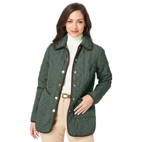 Jessica London Women's Plus Size Snap-front Quilted Coat, 12 W - Pine :