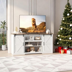 TackView 70" Farmhouse TV Stands for 80" TVs, Rustic Wooden Entertainment Center with Adjustable Shelves & Sliding Barn Door - 1 of 4