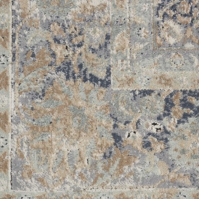 Navy and Beige Floral Chenille Rectangular Area Rug