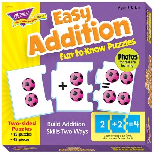 Trend Enterprises: Easy Addition Learn to Add & Solve Basic Equations, 15 Three-Piece Two-Sided Puzzles, Ages 4 and Up - 1 of 2