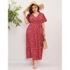 BLUEMING Plus Size Womens Dresses Floral Surplice A-Line Maxi Dress Waist Belted Floral Maxi Dress Wasit Tie Bell Sleeve Dress - 4 of 4