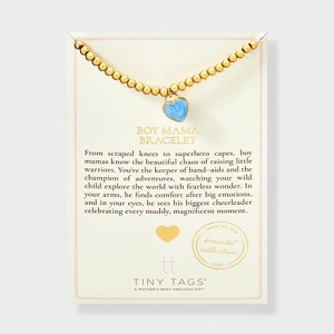 Tiny Tags 14K Gold Ion Plated with Blue Swirl Enamel "Boy Mama" Beaded Stretch Bracelet - Gold/Blue - 1 of 4