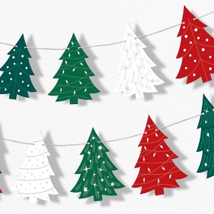 Big Dot of Happiness Christmas Trees Garland Banner, Holiday Party Decorations Backdrop, 30 Feet of Cord, 15 Paper Christmas Tree Shapes Double-Sided - 1 of 4