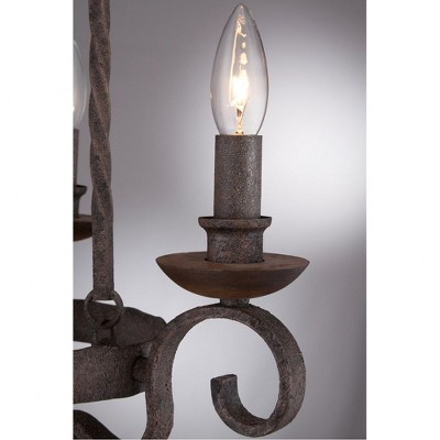 Noble Mini 24" Rustic Black Steel Chandelier with Dark Walnut Accents