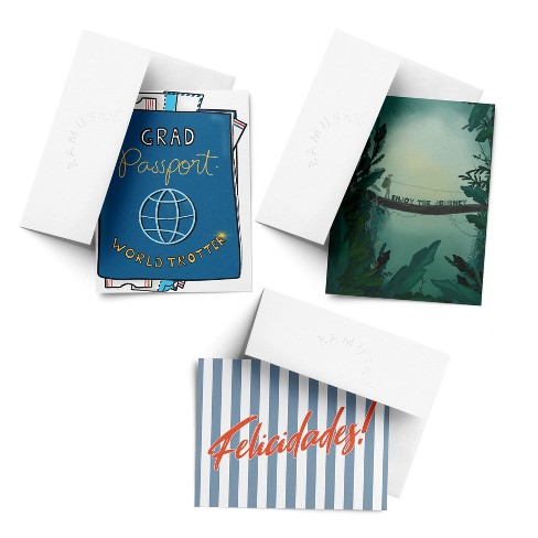 Celebration/Graduation Assorted Greeting Card Pack (3ct) "Bridge, Felicidades, Passport" by Ramus & Co - image 1 of 4