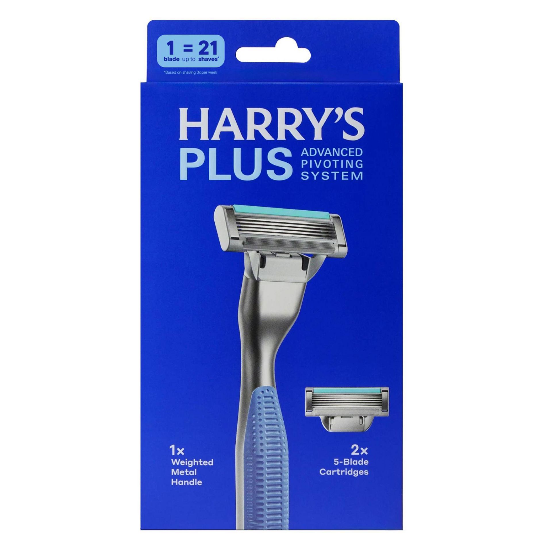 Harry's Plus Men's Razor Handle with 2 Razor Blade Cartridges - Tide: 5-Blade, Reusable, Manual Shaving