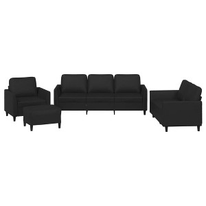 vidaXL Sofa Set Black Faux leather, Metal, Plywood, Foam Large Durable - 1 of 4