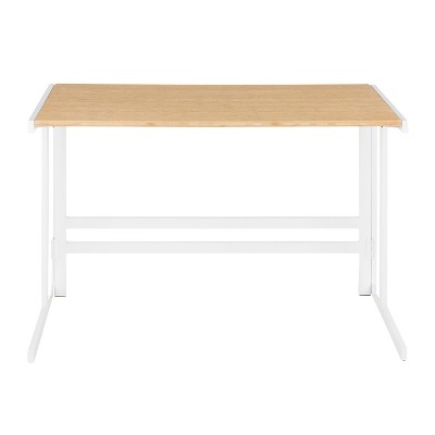 Petite White Metal and Light Wood Office Desk