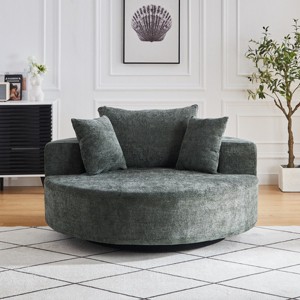 Chenille Swivel Chair – 360-Degree Rotating Accent Chair with Backrest Pillow, Pure Foam Cushion, Modern Living Room Furniture – Cuddlewood - 1 of 4