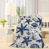 1pc Coastal Series Flannel Blanket with Starfish and Pattern, Sofa Accessory, Nautical Theme, Home Decor, Christmas Gifts. - 3 of 4