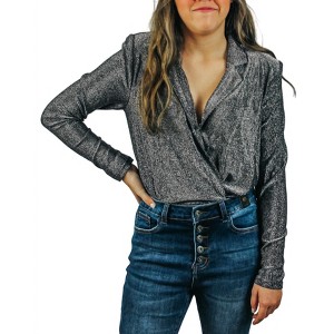 Women's Deep V Bodysuit - Blue Blush - 1 of 1