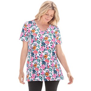 Woman Within Perfect Printed Short-Sleeve V-Neck Tee - 1 of 4