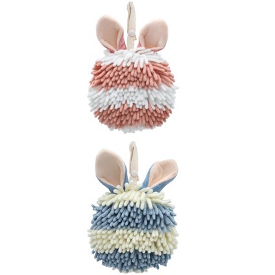 REGALWOVEN Cute Rabbit Shape Fluffy Chenille Soft Absorbent Hand Towel 2 Pcs