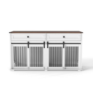 Gulches 63 in Brown White Rectangular MDF Metal Console Table with Double Dog Crate 2 Drawers Removable Divider Sliding Door - 1 of 4