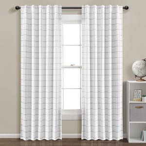 Urban Square Grid 100% Lined Back Tab/Rod Pocket Blackout Window Curtain Panels White/Gray 42X84 Set - 1 of 4