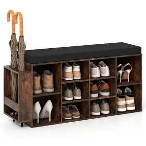 Tangkula Shoe Storage Bench w/Umbrella StandPadded Seat Adjustable & Removable Shelves - 1 of 4