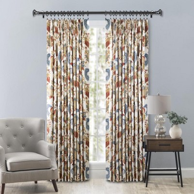 Ellis Cambridge Lined Jacquard Pinch Pleat Jacobean Floral Print Multicolor Drapery 2-Piece Curtain Panels, Multicolor