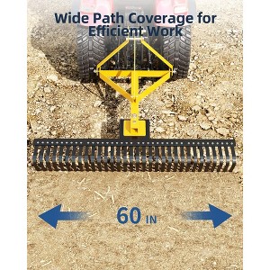 60" tractor rake, landscape rock rake, 3-point dethatcher; fits Category 1 hookup, tow-behind tool for landscapers and grass combing. - 1 of 4
