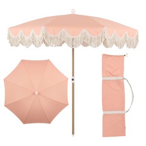 JONATHAN Y Mariner 6.5 ft. Fringe Tassel Beach Umbrella w/ Tilt,Wind Vent,UV Protection,Carry Bag - 1 of 4