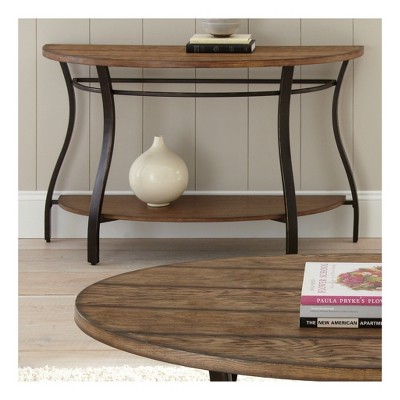 Industrial Brown Wood and Metal Demilune Sofa Table with Storage