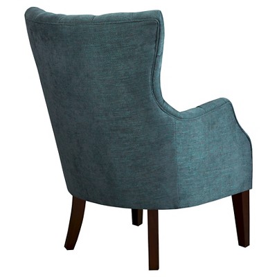 Eloise Green Herringbone Wood Tufted Wingback Accent Chair