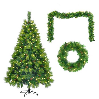 Gulches Green and White PreLit LED Flocked Hinged Artificial Spruce Christmas Tree with Multi-Color Lights and  Flashing Modes