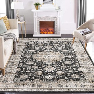 Garvee Vintage Washable Area Rug, Machine Washable Area Rug, with Non-Slip Backing Low Pile Carpet, Large Stain Resistant Dining Room Carpet - 1 of 4