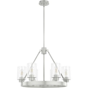 6-Light Hartland Chandelier Brushed Nickel - Hunter Fan: Seeded Glass, UL Listed, Adjustable Height - 1 of 4