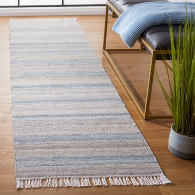 Gray and Beige Striped Kilim Wool Runner Rug
