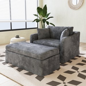Mlmh & Kngwa 45.3” W Modern Upholstered Single Sofa Chair with Pillows and Ottoman Bench - 1 of 4