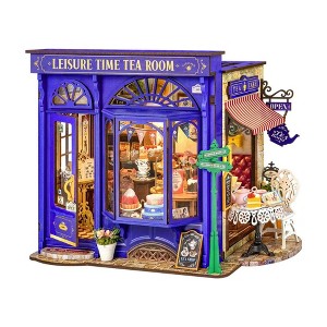ROBOTIME Dollhouses, DIY Miniature Dollhouse with Leisure Time Tea Theme, Gift for Adult Kids, Purple, 9.45"*6.1"*7.09 - 1 of 4