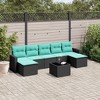 vidaXL 8 Piece Patio Sofa Set with Cushions Black Poly Rattan - Black and Blue With Table - 2 of 4