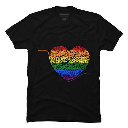 Design by Humans Rainbow Colored String Pride Heart by corndesign T-Shirt - Black - 2x Large