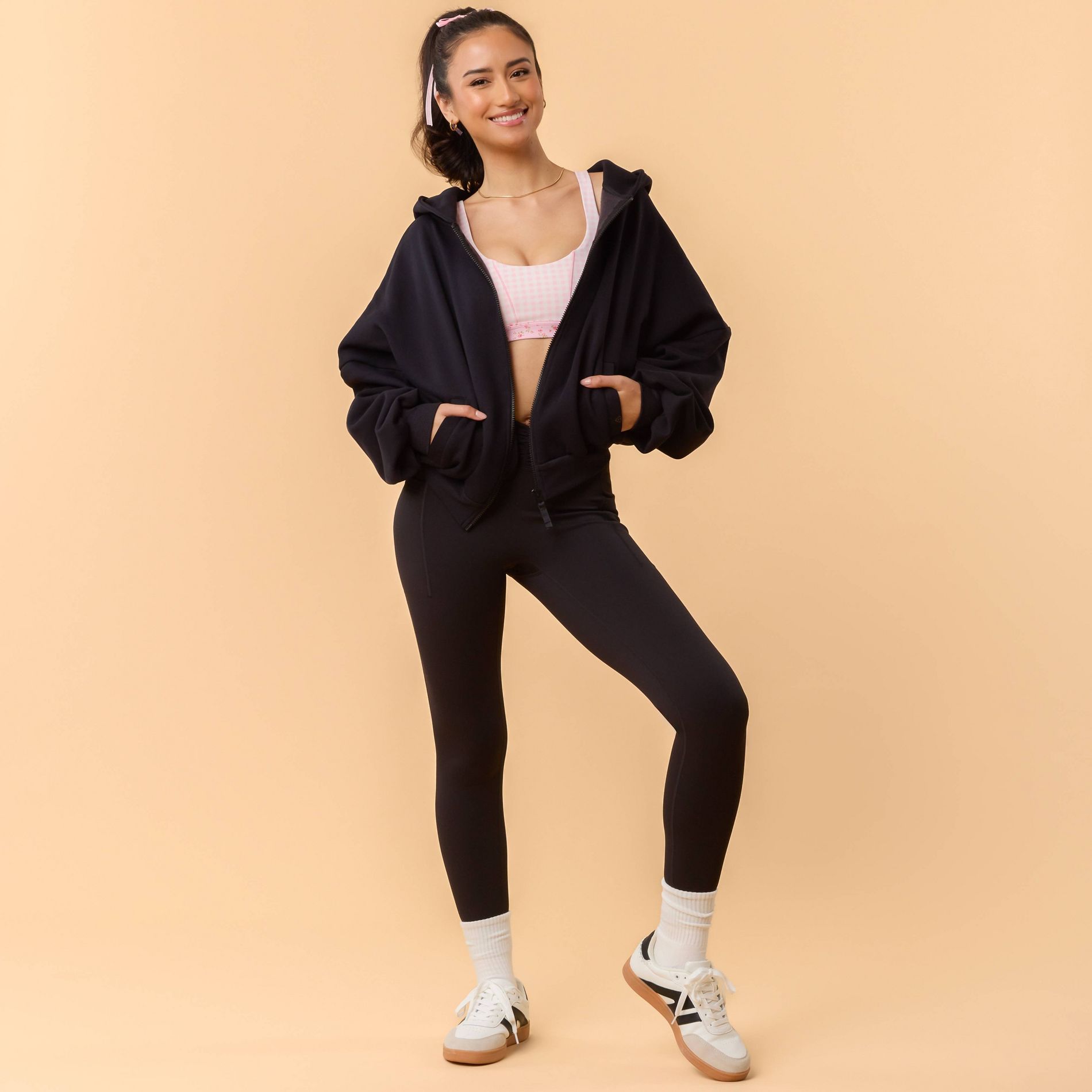 Blogilates Women's Marshmallow Full Zip Hooded Sweatshirt - Jet Black S