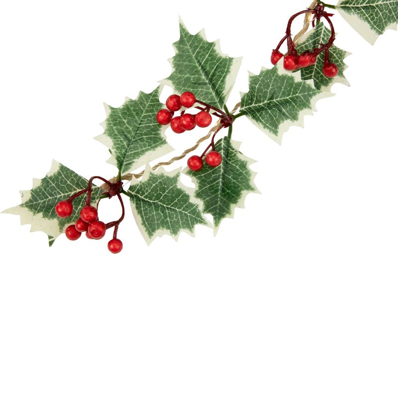 Northlight Pre-Lit B/O Holly and Berry Christmas Garland - 3.25' - Warm White LED Lights, 3 of 4