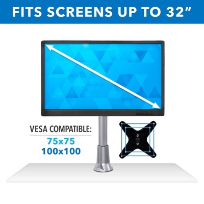 Silver Adjustable Single Monitor Desk Mount with Grommet Clamp