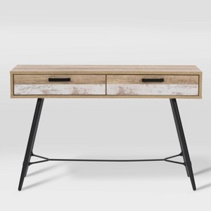 Aurora Entryway Table Beige/White - CorLiving: Mid-Century Modern, Rustic Feel, Splayed Legs, Metal Handles - 1 of 4
