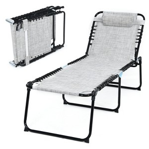 Gymax Outdoor Beach Lounge Chair Folding Patio Lounge Chaise w/ Pillow 4-Level Backrest & Adjustable Peda Backyard Gardens & Rooms Black/Navy/Gray - 1 of 4