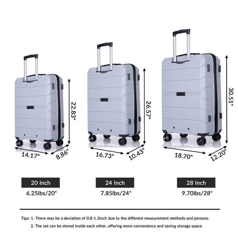 3 Piece Luggage Set,Hardshell Suitcase Set with Spinner Wheels & TSA Lock,Expandable Lightweight Travel Luggage, 3 of 9