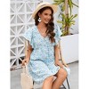 Women's Ruffle Babydoll Dress Short Sleeve V Neck High Waist Botton Casual Loose Flowy Swing Pleated Tunic Dress - 4 of 4