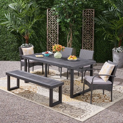 Stillwater 6pc Aluminum And Wicker Dining Set Sandblast Dark Gray/gray ...